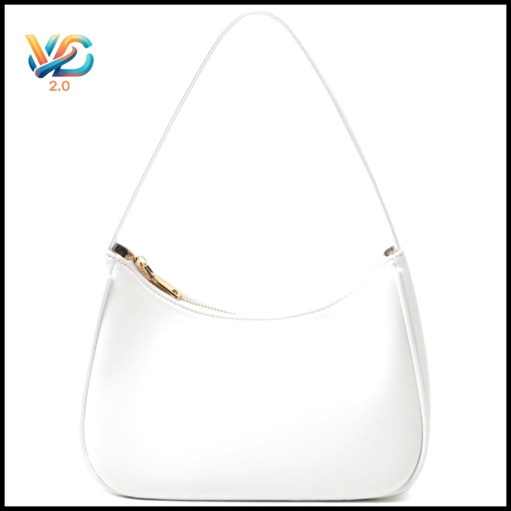 White Hobo Shoulder Bag Mini Tote Vegan Leather Elegant Chic Retro